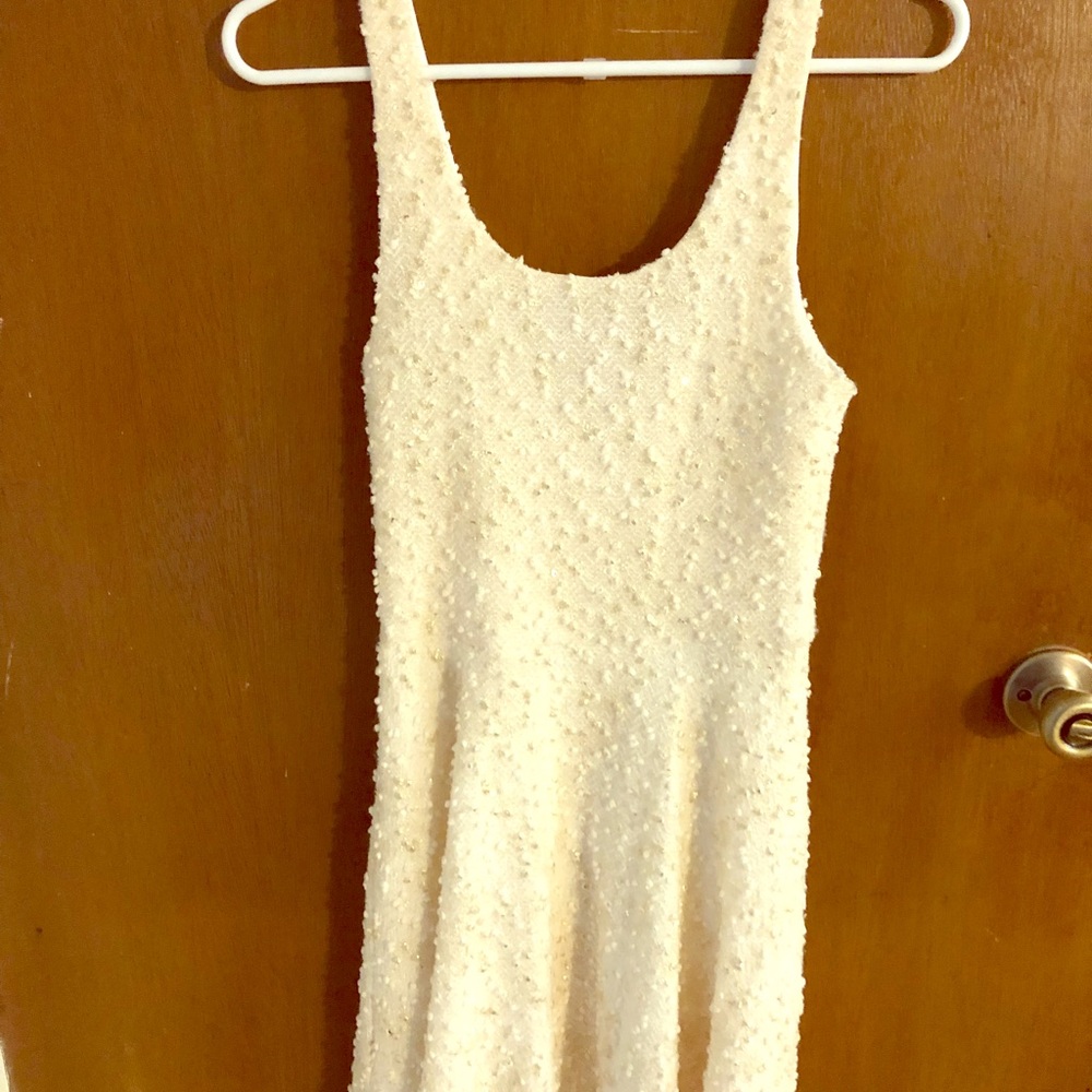 Everly white dress, textured white and gold dots
